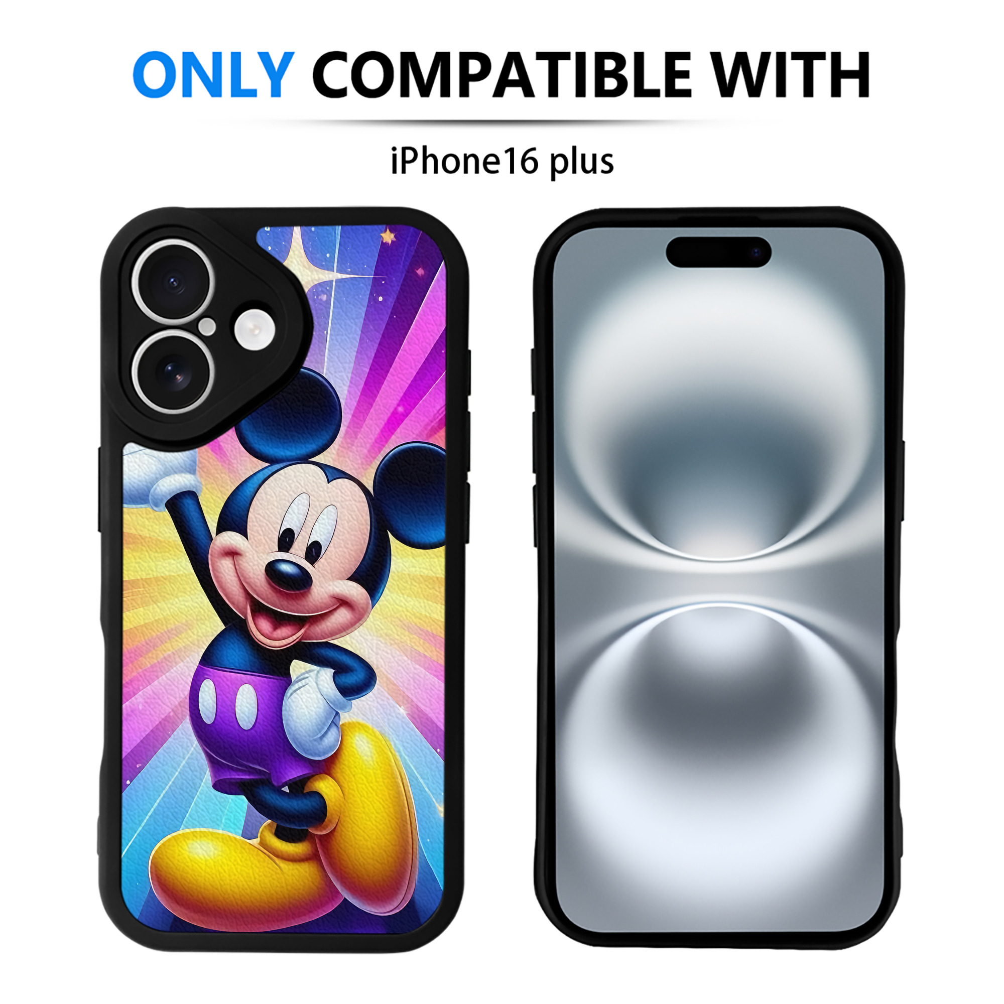 （画像用） ミッキーマウス Mickey Mouse 【iPhone 16シリーズ対応】シリコンスマホケース（レザー調） 材質：シリコン